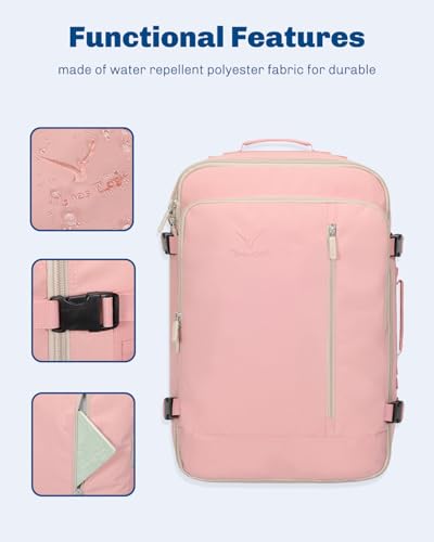 Hynes Eagle Carry on Backpack 38L Large Travel Backpack for Women Flight Approved Weekender Bag Laptop Backpack Men 15 inches Light Pink - color: Light Pink