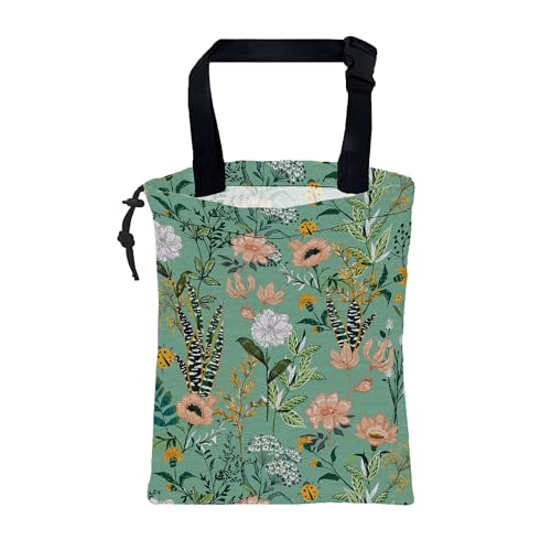 Car Garbage Bag Blooming Floral and Leaves Drawstring Car Trash Bag Hanging for Back Seat with Adjustable Buckle Canvas Vehicle Trash Can Easy-to-Install - color: Blooming Floral and Leaves