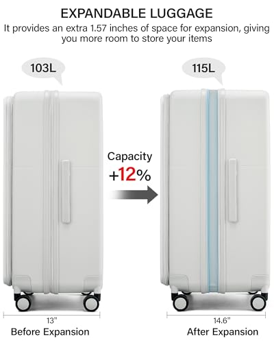 Hanke 28 Inch Expandable Checked Luggage with Cup Holder and Charger Port, Top Opening Hard Shell Large Suitcases with Wheel, Big Travel Rolling Suitcase Trunk Luggage with Lock,Smoke White - color: Smoke White, size: Expandable 28 Inch