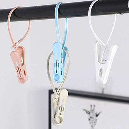 Foshine 24 Pack ClothesPins with Plastic Rope, Clothesline Drying Clothing Clips for Photo Craft Painting Display, 12Pcs Blue 12Pcs White - color: Blue,white-24pack