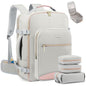 LOVEVOOK 40L Travel Backpack with Waist Strap,Flight Approved Carry on Backpack,Waterproof Personal Item Travel Bag,TSA Carry on Luggage Suitcase Travel Essentials,Gifts for Women & Men,fit 17" Laptop - color: A-light Gray-pink, size: Large-40L-4Pcs(Waist