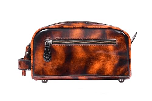 10" Premium Leather Toiletry Travel Pouch With Waterproof Lining | King-Size Handcrafted Vintage Dopp kit By Aaron Leather Goods (Canary Brown) - color: Canary Brown