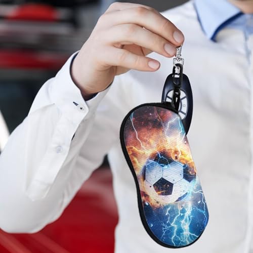 AFPANQZ Glasses Case with Carabiner Hanging Portable Neoprene Zipper Sunglasses Case Soft Lightweight - color: Flame Lightning Football