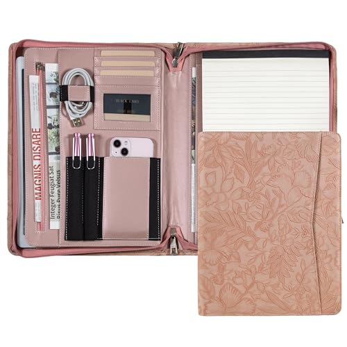 Generic Zippered Leather Padfolio Portfolio with Hidden Handle and Clipboard, Business Conference Organizer Notepad Folder, Portfolio Bag, Padfolio for Women/Men (Pink) - color: Pink