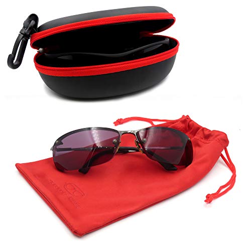 MyEyeglassCase Sports Sunglasses Case and Slim wallet Semi hard large glasses case w/belt clip soft pouch & cloth - color: B15hc Black/Red1