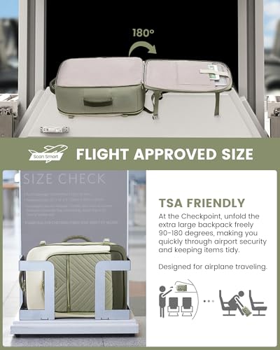 LOVEVOOK Large Travel Backpack for Women, TSA Carry on Backpack for Airplanes, 50L Personal Item Travel Bag for Women fits 17" Laptop,Waterproof Carry on Bag Airplane Approved with 3 Packing Cubes - color: Bean Green - Light Yellow - Dark Olive Green, siz