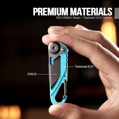 TACRAY Vinto 5-in-1 Small Pocket Knife – Ultra-Light Compact Multitool with Utility Knife, Seatbelt Cutter, Bottle Opener, Flathead Screwdriver & Keyring Attachment for Everyday Carry (Blue) - color: Blue