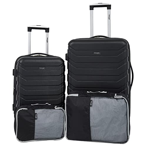 Wrangler 4 Piece Miami Luggage and Packing Cubes Set, Black - color: Black, size: 4 Piece Set