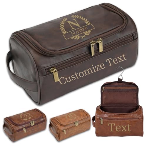 Personalized Gifts for Men Toiletry Bag, Custom Engraved Travel Dopp Kit with Name Initials, Valentines Gift, Groomsmen & Best Man Gift, Father’s Day, Wedding for Husband (Coffee Brown) - color: Coffee Brown