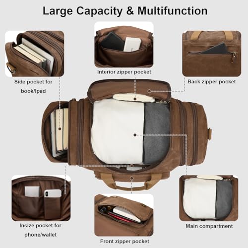 Waxed Canvas Duffel Bag 50L, Coffee | Waterproof, Travel, Overnight, Weekender - color: Coffee