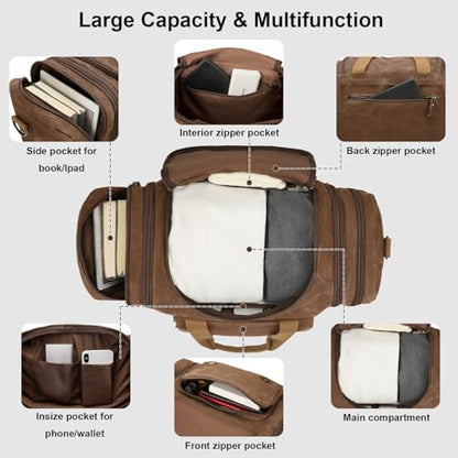Waxed Canvas Duffel Bag 50L, Coffee | Waterproof, Travel, Overnight, Weekender - color: Coffee