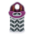 Hipiwe Wine Carrier Tote Bag for 2 Bottles - Neoprene Wine Bottle Holder with Carry Handle, Wine Protective Bag Insulated Bag Beer Cans Water Bottle Holder for Travel Picnic - style: Black and White Stripes +Purple