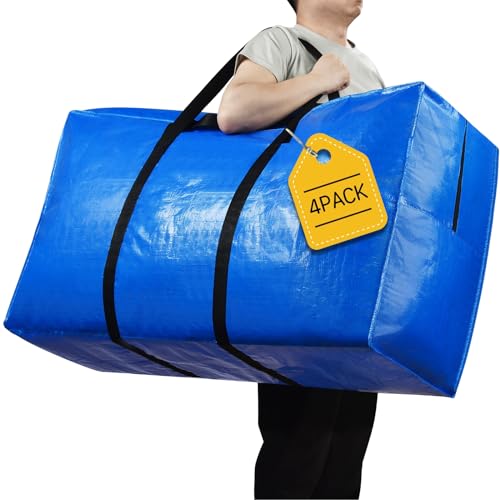 57 Gallon Extra Large Storage Bags, XXL Jumbo Large Moving Bags Heavy Duty, Storage Totes Moving Boxes Supplies for College, Foldable Duffle Bag for Travel, Christmas Tree Bag, 42x23x13.5inch - 4PACK - color: Blue - 4 PACK, size: 42" X 23" X 13.5"