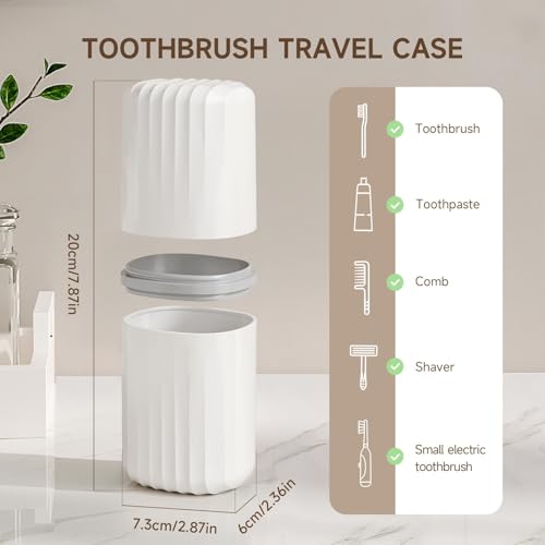 Topavatop Toothbrush Travel Case, 2 in 1 Toothbrush Holder and Rinse Cup, Large Capacity Toothbrush Cup with Cover, Portable Travel Toothbrush Holder for Traveling, Camping, Trip - 1Pcs - White - color: White