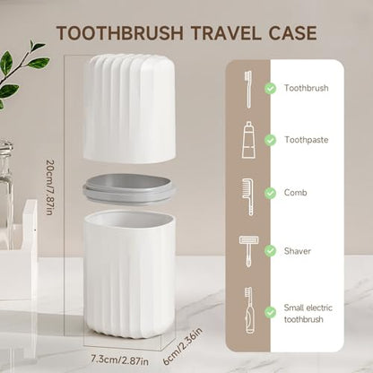 Topavatop Toothbrush Travel Case, 2 in 1 Toothbrush Holder and Rinse Cup, Large Capacity Toothbrush Cup with Cover, Portable Travel Toothbrush Holder for Traveling, Camping, Trip - 1Pcs - White - color: White