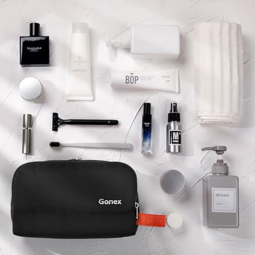 Gonex Travel Toiletry Bag Nylon, Toiletries Kit Shaving Bag Toiletry Organizer Black & Orange - color: Black & Orange