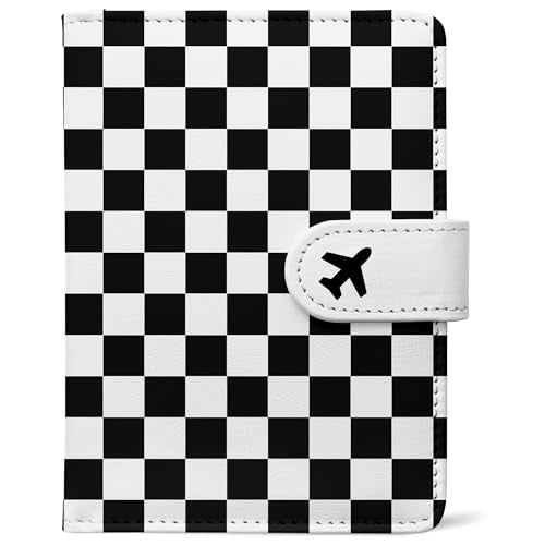 Passport Holder, Travel Wallet Cover with Pen Loop | Cute RFID Blocking Leather Case with Magnetic Closure for Travel Essentials-black - color: B-Grid