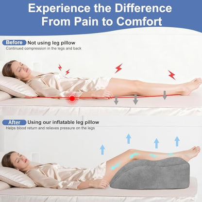Portable Inflatable Wedge Leg Elevation Pillow - Foldable 45 Degree Wedge Leg Bolster Pillow Use in Bed, Adjustable Incline for Sleeping,Travel,Back Support,Reduce Swelling, Improve Circulation (Grey) - color: Deep Grey