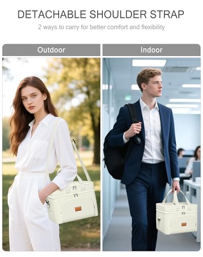 Rnivvi Lunch Box for Women, Double Decker Insulated Cooler Bag Lunch Bag Reusable Leakproof Tote Lunch Container with Strap for Work Family Picnic Hiking Camping, 18 Cans 12L, Large Adults, White - color: White