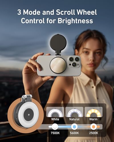 TELESIN C03 Magnetic Phone Beauty Selfie Light Compatible with iPhone Magsafe, CRI97 360° LED Selfie Ring Fill Light with Mirror for Selfies/Photography/TikTok/Zoom Calls/Video Conference(Black) - color: Black