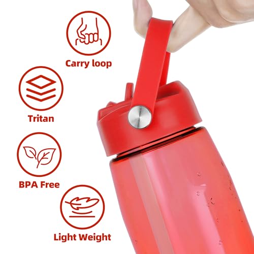 OLDLEY 32 oz Water Bottle with Straw, Leakproof Sports Water Bottle with Carry Strap, BPA-Free Large Water Bottles for Home,Travel, School, Outdoors, Gym, Tritan,Red - color: Red