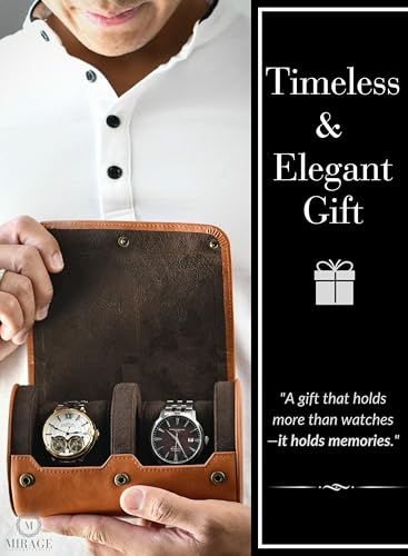 Watch Travel Case for Men 2 slot – Watch Roll – Brown Full Grain Cow Leather - color: Cow Real Leather/2 watches roll