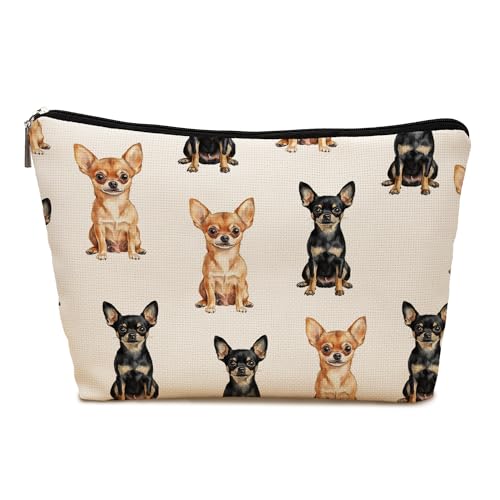 Chihuahua Dog Makeup Bag, Chihuahua Lovers Gifts Cosmetic Bag for Women, Dog Mom Lovers Owner Gifts for Women, Pet Lover Gift Zipper Travel Makeup Pouch for Purse - color: chihuahua