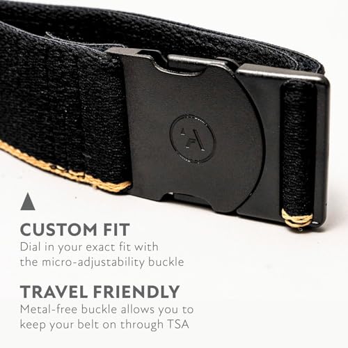 Arcade The Original Unisex Adventure Belt, Heavy Duty Elastic Webbing, Non-Metal Travel Friendly Buckle - color: Black/Khaki