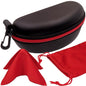 MyEyeglassCase Sports Sunglasses Case and Slim wallet Semi hard large glasses case w/belt clip soft pouch & cloth - color: B701 XL Black/Red