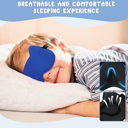 Kids Sleep Mask Eye Mask: 3D Contoured Cup Sleeping Masks, Blindfold with Adjustable Strap, Kids Eye Cover for Boys, Girls, Teens, Pressure-Free with Memory Foam Face Mask for Sleeping (Royal Blue) - color: Royal Blue