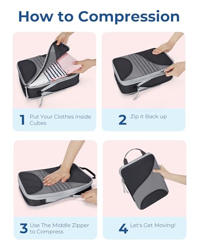 BAGSMART Compression Packing Cubes - 6 Set Travel Packing Cubes for Suitcases, Compression Suitcase Organizers with Shoe Bag - color: 03-Black