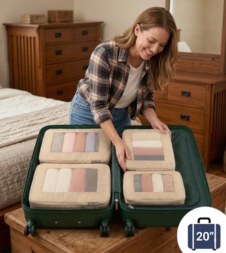Compression Packing Cubes For Carry On Suitcase 20-22 Inch, 4 Pcs Expandable Packing Cubes For Travel for Luggage, Space Saving Travel Essentials