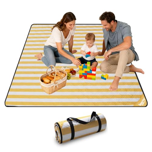 Extra Large Picnic Blanket 80"x80" – Waterproof Outdoor Mat for Beach, Park, Grass, Lawn, Camping, Sandproof & Foldable, Perfect Wedding Registry Gift, Portable Rug for Family Picnics - color: Sunny Yellow