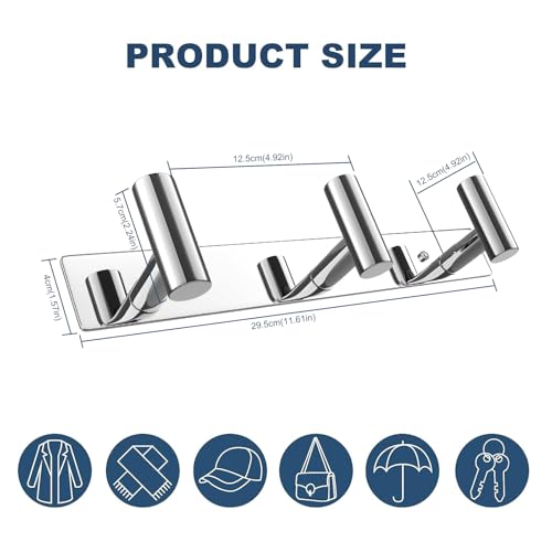 VAEHOLD Hat and Coat Wall Mount Rack - Hooks for Robes, Bags, Keys, and Towels - Bathroom Towel Hanger Organizer (Polished Chrome, “T“ Shape 3 Hooks 1 Pack) - color: Polished Chrome, size: “T“ Shape 3 Hooks 1 Pack