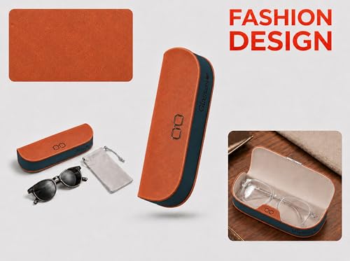 Glasses Case hard shell,3-in-1 Sunglasses Case & Eyeglass Case with Cleaning Cloth & Storage Pouch - color: Dark Orange