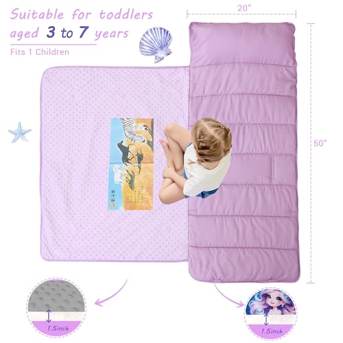 Lasoftan Toddler Nap Mat with Pillow and Blanket, Extra Large Rolled Napping Mats,Slumber Bags for Boys Girls,Kids Sleeping Bag for Daycare, Preschool Travel Camping - color: Blue Mermaid