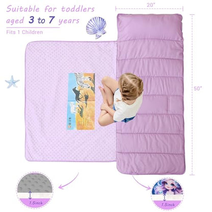 Lasoftan Toddler Nap Mat with Pillow and Blanket, Extra Large Rolled Napping Mats,Slumber Bags for Boys Girls,Kids Sleeping Bag for Daycare, Preschool Travel Camping - color: Blue Mermaid