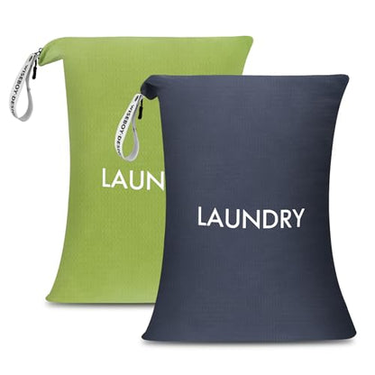 WiseBoy 2 Pack Laundry Bags, Travel Laundry Bag for Dirty Clothes, Washable Nylon Wet Dry Bag, Swimming Yoga Bathing Suit Workout Wet Dry Bags - color: Navy Blue/Green
