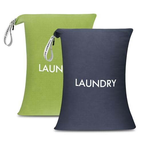 WiseBoy 2 Pack Laundry Bags, Travel Laundry Bag for Dirty Clothes, Washable Nylon Wet Dry Bag, Swimming Yoga Bathing Suit Workout Wet Dry Bags - color: Navy Blue/Green