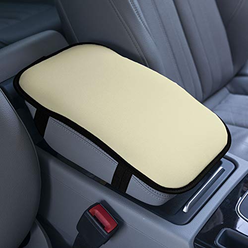 FH Group Neosupreme Beige Flat Pattern Center Console Pad – Water-Resistant Armrest Cover Protector for Cars, SUVs & Trucks - color: Beige, style: Console Cover (Plain)