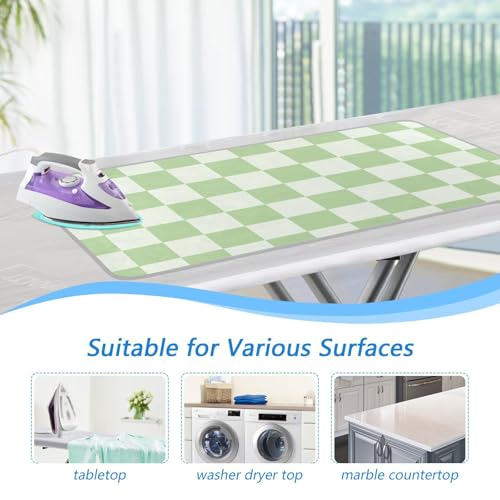 Checkered Mint Green White Plaid Ironing Mat for Table top Portable Ironing Pad Blanket for Washer Dryer Countertop Travel - color: Checkered Mint Green White Plaid