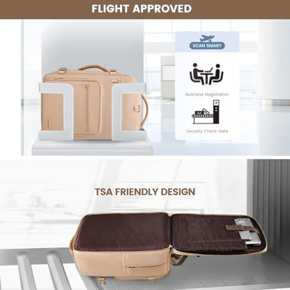 LOVEVOOK Travel Backpack For Women,40L Carry On Backpack Flight Approved,TSA Personal Item Travel Bag Fits 17 Inch Laptop,Business Weekender Overnight Daypack with Toiletry Bag and Cubes - color: Light Khaki, size: 17.3 Inch-40L-4Pcs