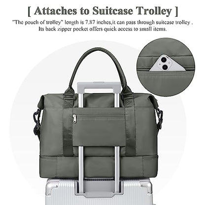 Travel Duffel Bag with Shoes Compartment, Overnight Weekender Bags for Women,Carry on Personal Item Bag,Medium Size - color: A-Olive Green, size: Medium