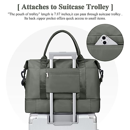 Travel Duffel Bag with Shoes Compartment, Overnight Weekender Bags for Women,Carry on Personal Item Bag，Extra Large - color: A-Olive Green, size: Extra Large