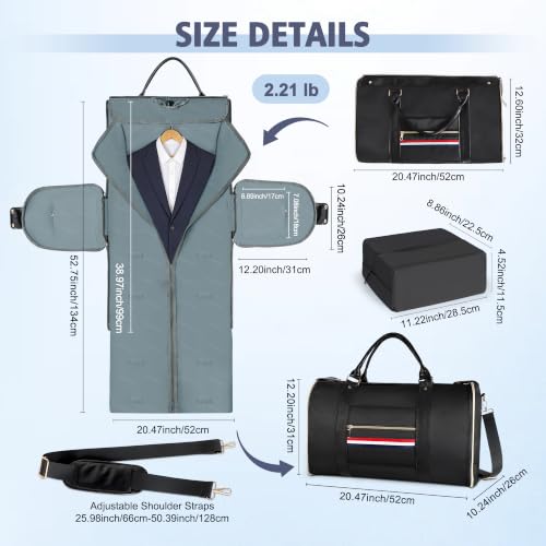 Geestock Garment Bags for Travel, Convertible Suit Travel Bag for Men & Women, Carry On Garment Bag with Shoe Pouch & Shoulder Strap, 2 in 1 Foldable Oxford Duffel Bags, Black - color: Black