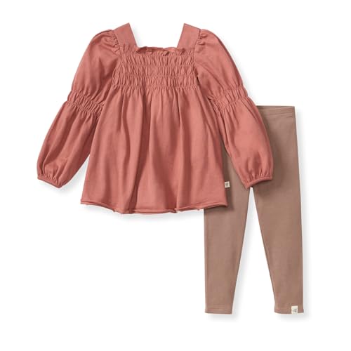 Burt's Bees Baby Baby Girls Long Sleeve Top and Pant Set, 100% Organic Cotton Outfit - color: Cedar Smocked, size: 0-3 Months