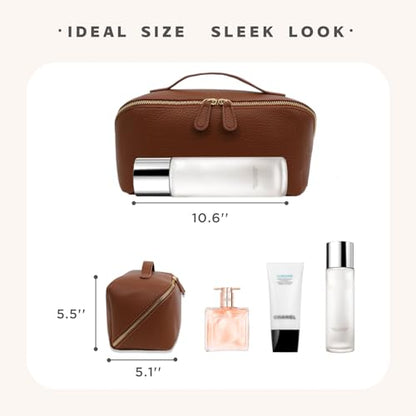 Travel Makeup Bag – Large Cosmetic Organizer with Waterproof PU Leather, Smooth Double Zipper & Tear-Resistant Lining, Toiletry Pouch for Women (Brown) - color: 01-Brown