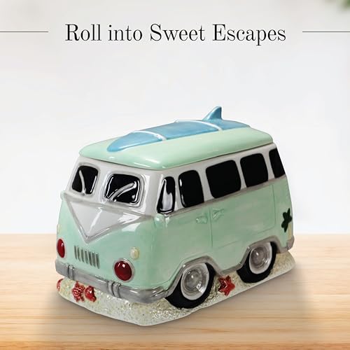Young's Inc. Ceramic Cookie Jar - Cute Kitchen Counter Storage Canister with Lid - Perfect for Cookies, Coffee, Tea, Candy, Dog Treats, and More - Camper Van - Green, White, Blue - color: Green, White, Blue