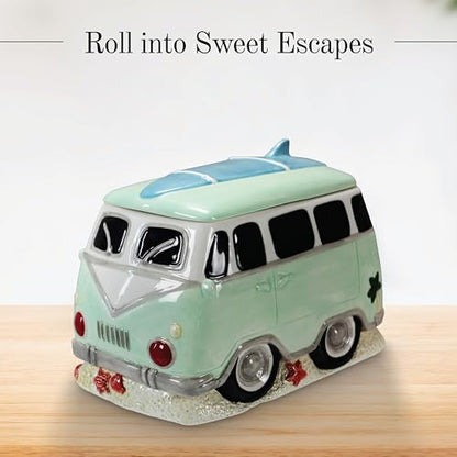 Young's Inc. Ceramic Cookie Jar - Cute Kitchen Counter Storage Canister with Lid - Perfect for Cookies, Coffee, Tea, Candy, Dog Treats, and More - Camper Van - Green, White, Blue - color: Green, White, Blue