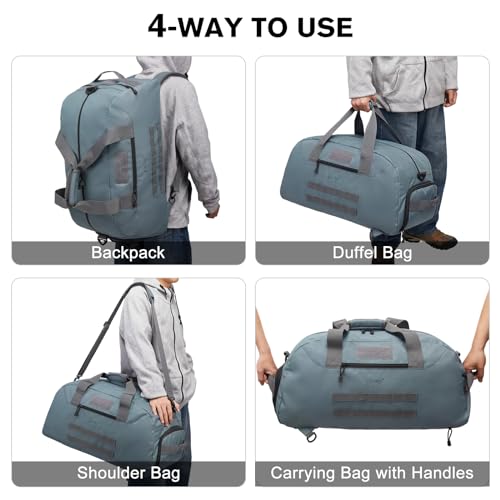 G4Free 70L Large Tactical Duffle Bag Men Sports Gym Backpack with Shoes Compartment Military MOLLE Duffel Backpack (Grey) - color: Grey